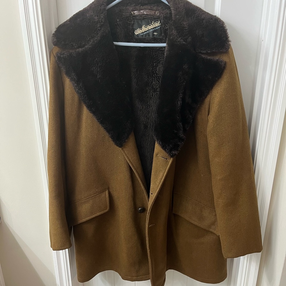 Vintage Brown Wool And Fur Windbreaker By Van Heusen